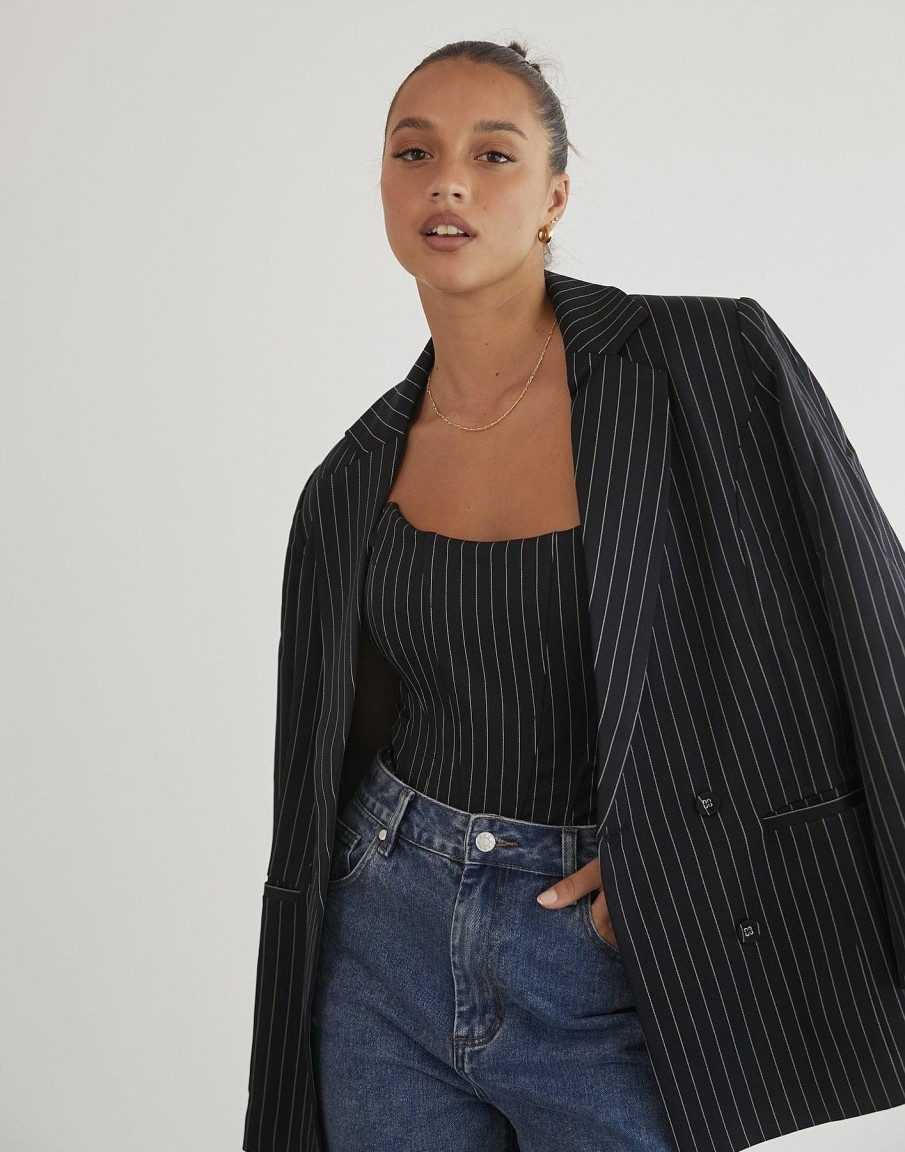 Clothing Lioness Blazers | Hills Blazer (Navy Pinstripe) - By Lioness