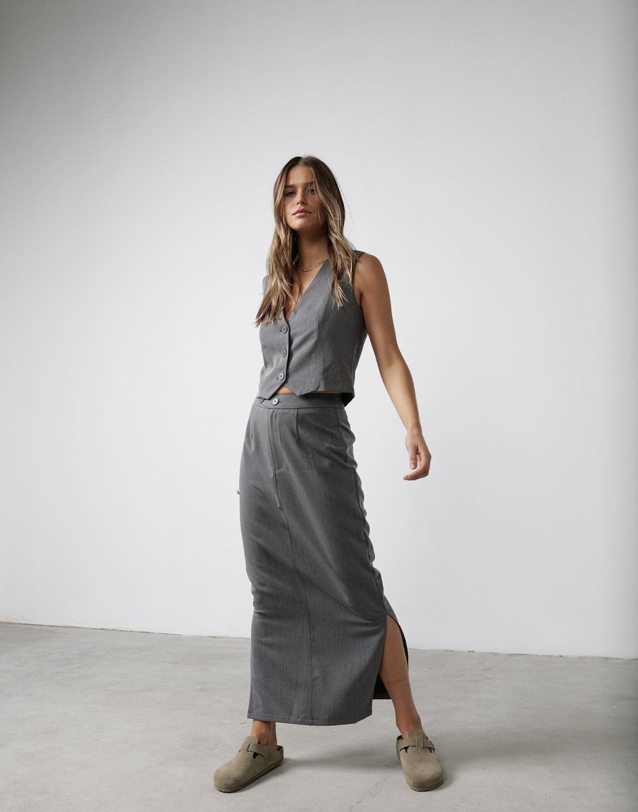 Clothing Charcoal Clothing Workwear | Astylar Maxi Skirt (Grey)