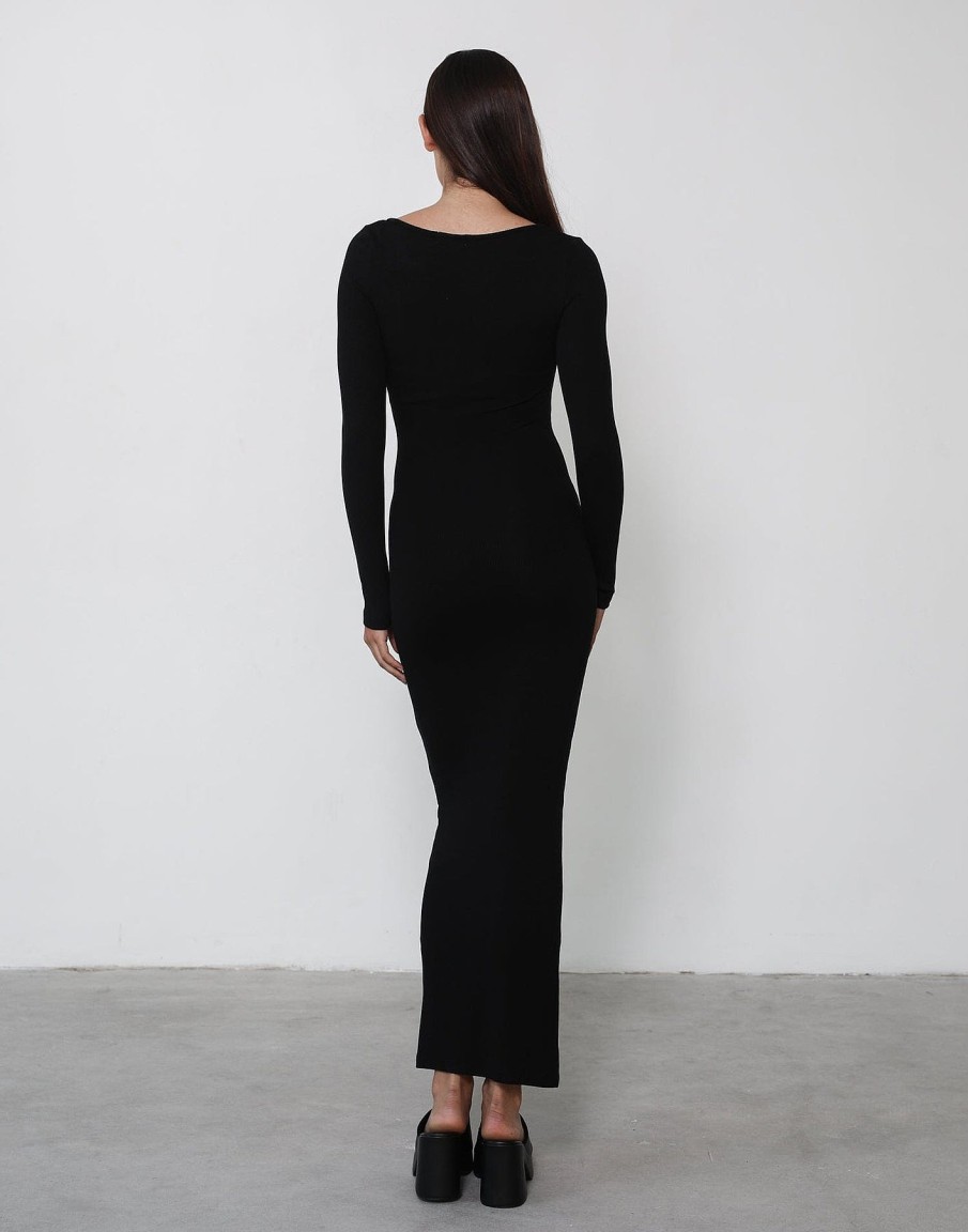 Clothing Qtrend Maxi Dresses | Zamira Long Sleeve Maxi Dress (Black)