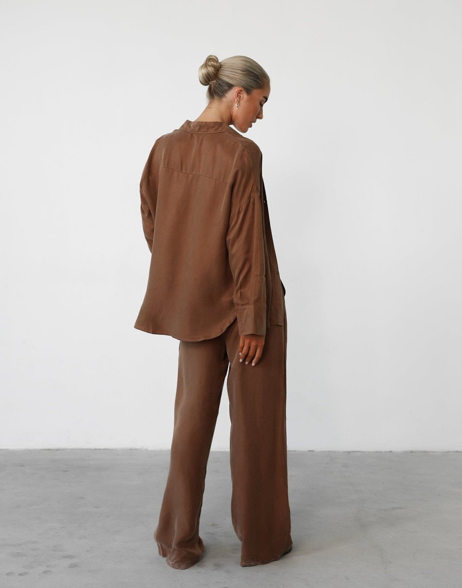 Clothing White Closet Partywear | Ranna Long Sleeve Shirt (Mocha)