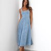 Clothing Charcoal Clothing Partywear | Kella Denim Maxi Dress (Light Denim)