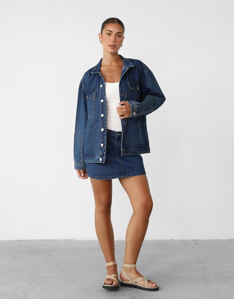 Clothing Charcoal Clothing Jackets + Coats | Adrian Denim Jacket (Dark Denim)