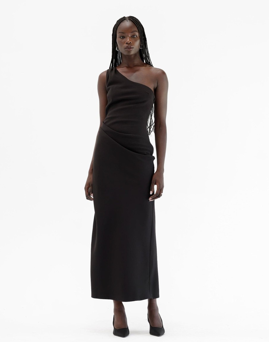 Clothing Charcoal Clothing Partywear | Caroline Maxi Dress (Black)