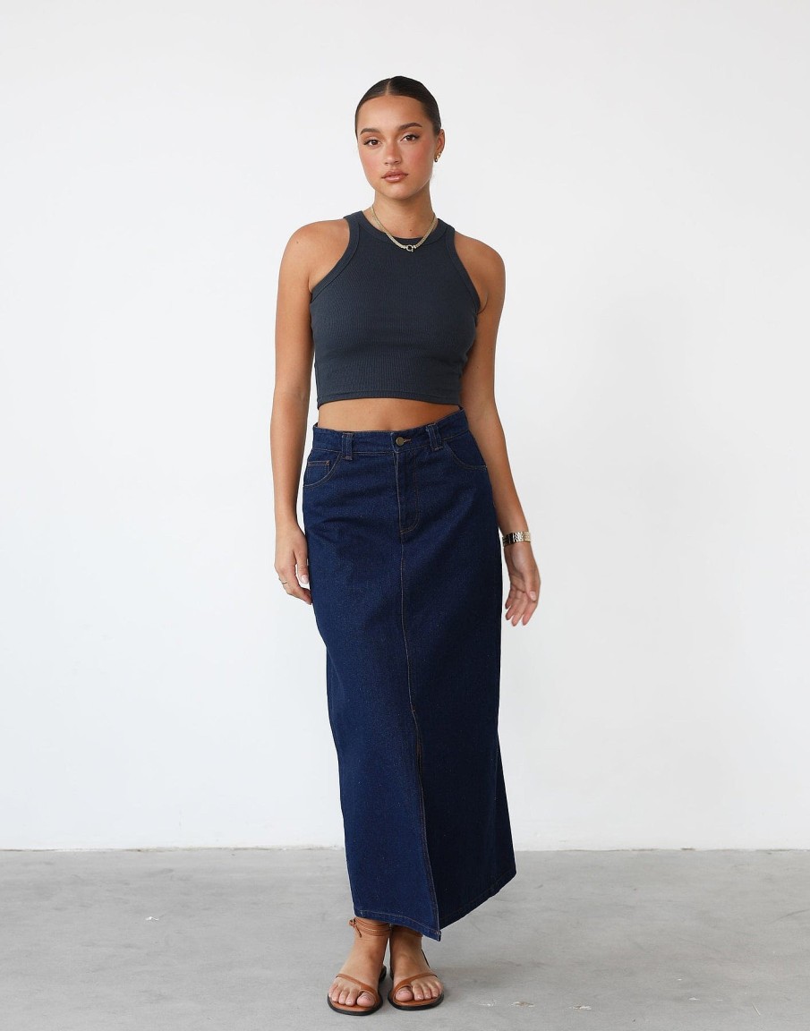 Clothing Pink Diamond Basics Edit | Kristie Denim Maxi Skirt (Dark Denim)