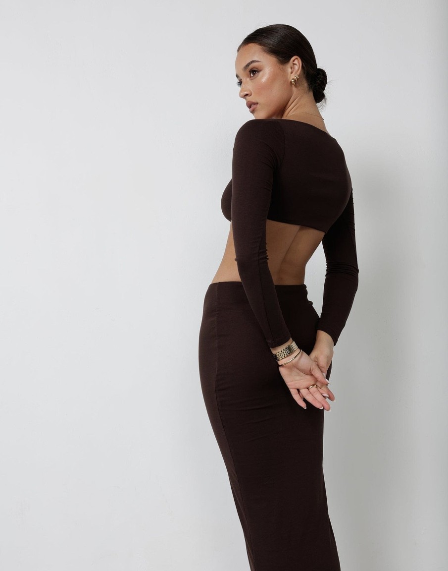 Clothing Charcoal Clothing Long Sleeve Tops | Broadway Crop Top (Cocoa)