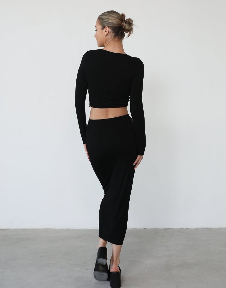 Clothing Qtrend Crop Tops | Clerisse Long Sleeve Top (Black)