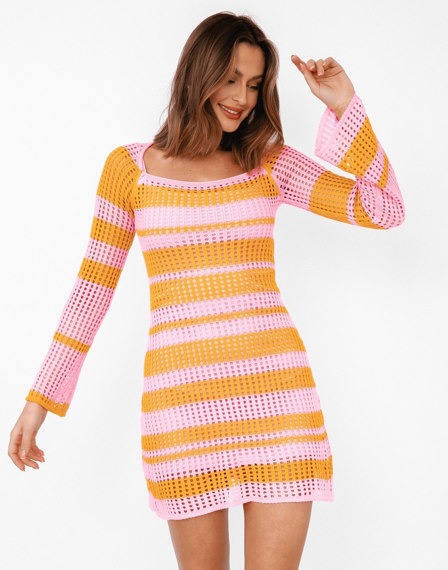 Clothing Pink Diamond Mini Dresses | Marley Knit Mini Dress (Pink/Orange)