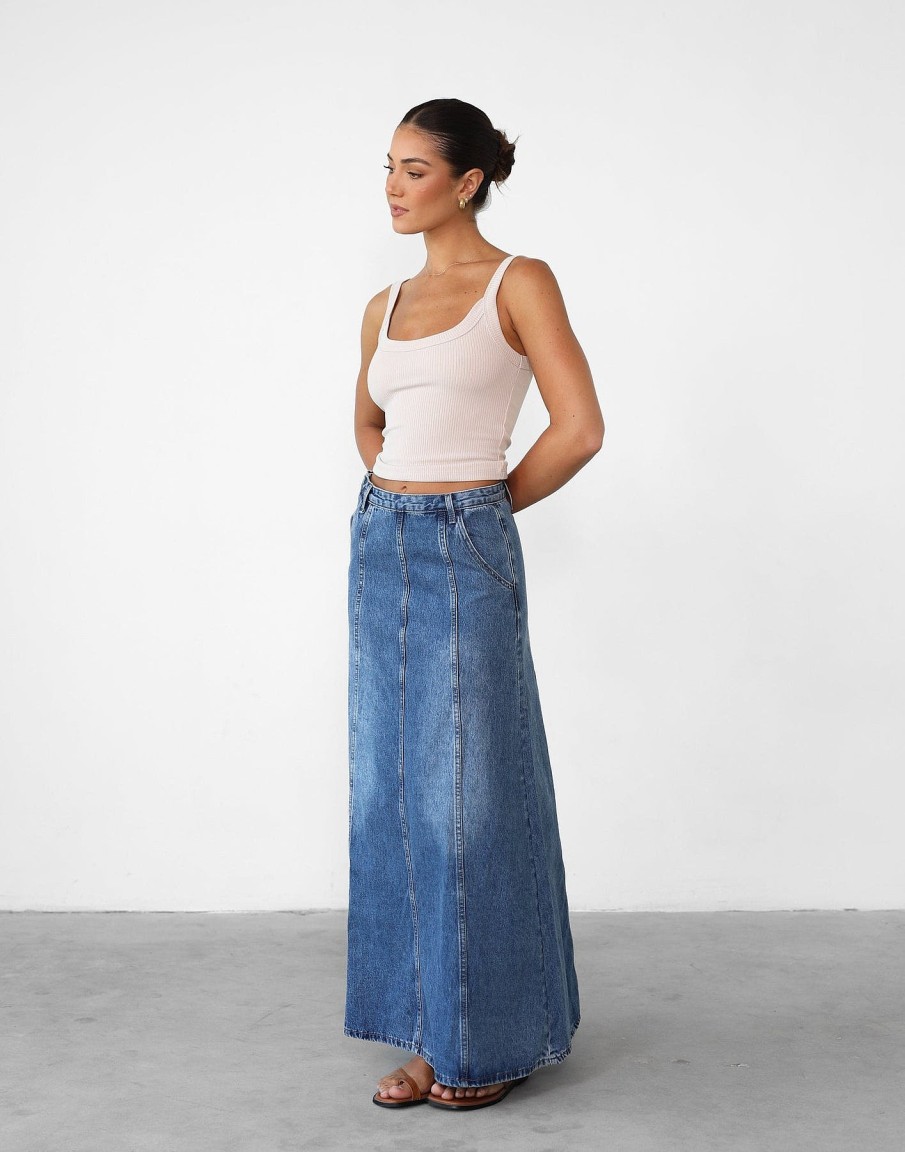 Clothing Pink Diamond Denim Edit | Akara Denim Maxi Skirt (Blue Denim)