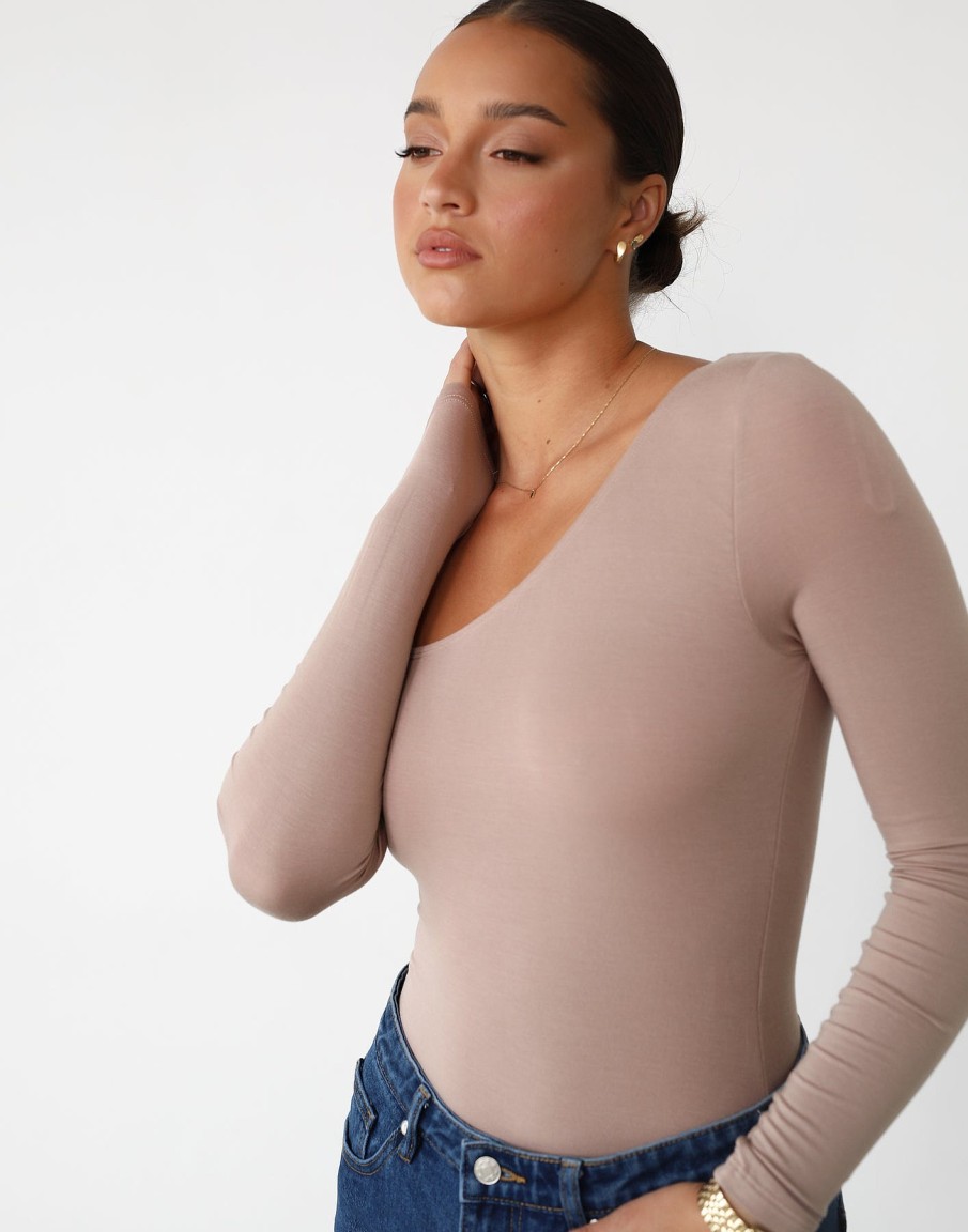 Clothing Alive Girl Long Sleeve Tops | Adora Long Sleeve Bodysuit (Beige)