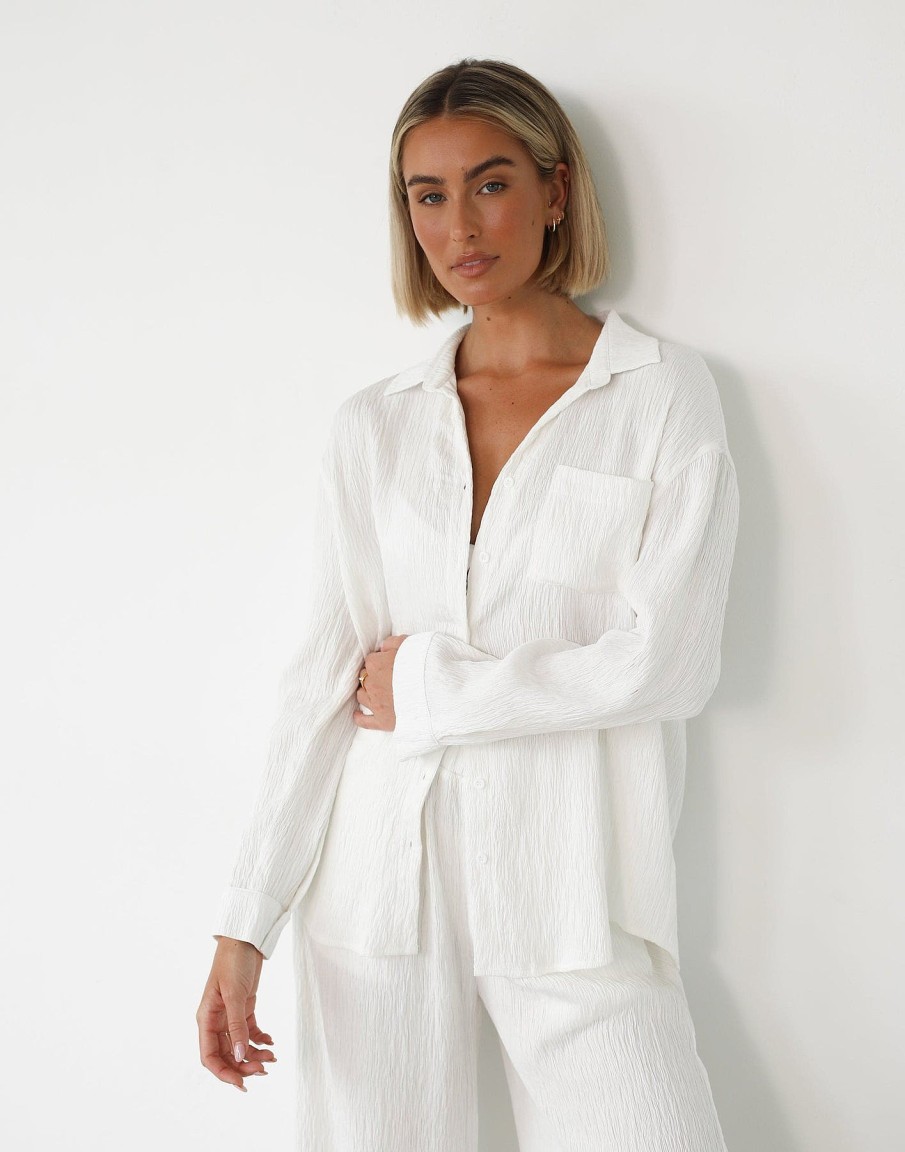 Clothing Charcoal Clothing Shirts + Blouses | Ainsley Shirt (White)