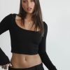 Clothing Qtrend Basics Edit | Mendes Long Sleeve Crop Top (Black)