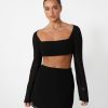 Clothing Charcoal Clothing Long Sleeve Tops | Abby Long Sleeve Crop Top (Black)