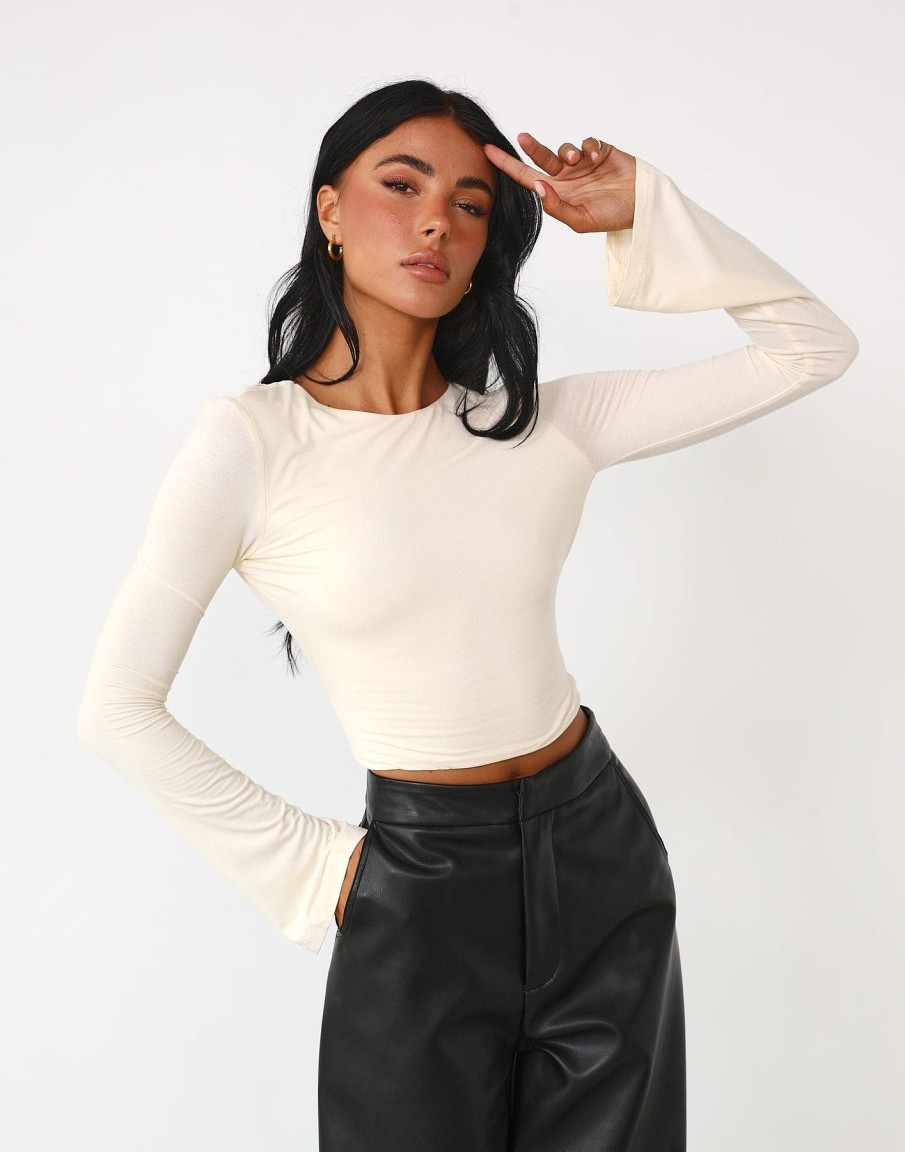 Clothing Charcoal Clothing Long Sleeve Tops | Danika Long Sleeve Top (Cream)