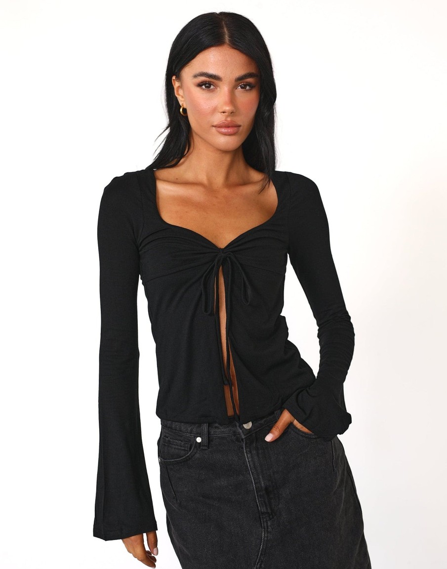 Clothing Charcoal Clothing Long Sleeve Tops | Lalela Long Sleeve Top (Black)