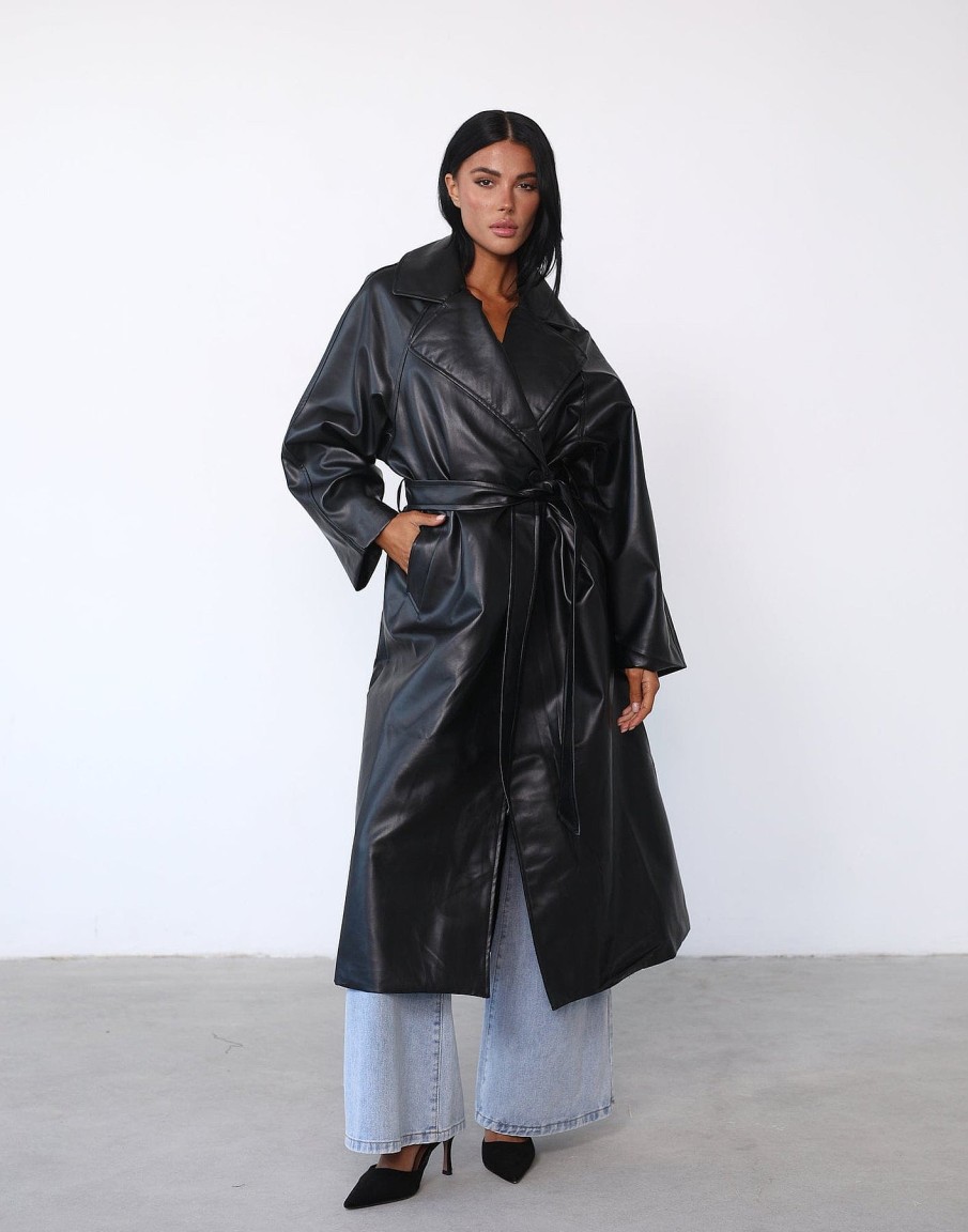 Clothing Thanne Jackets + Coats | Wilana Trench Coat (Black Pu)