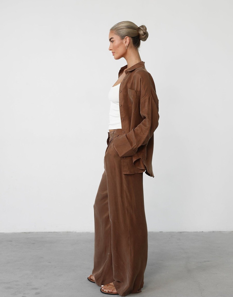 Clothing White Closet Partywear | Ranna Long Sleeve Shirt (Mocha)