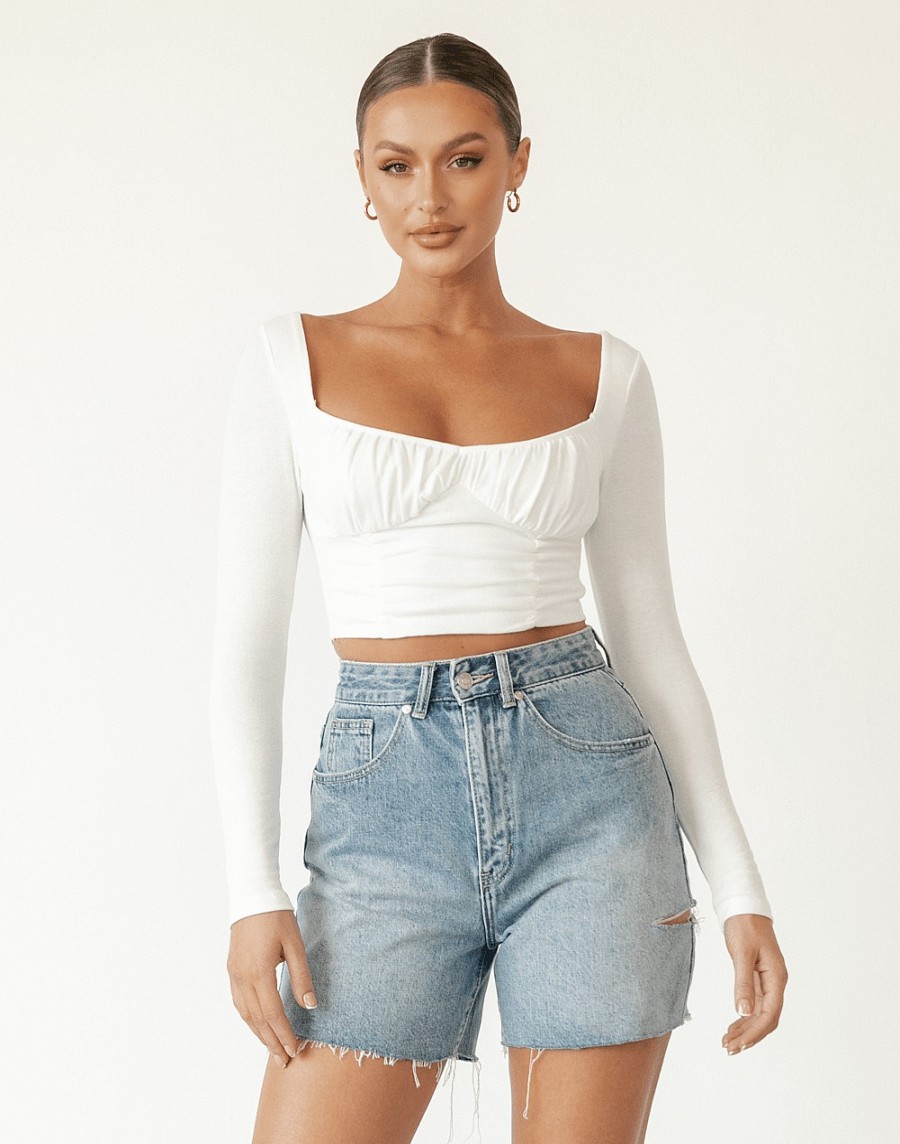 Clothing Shareen Collection Denim Edit | Jonny Long Sleeve Top (White)