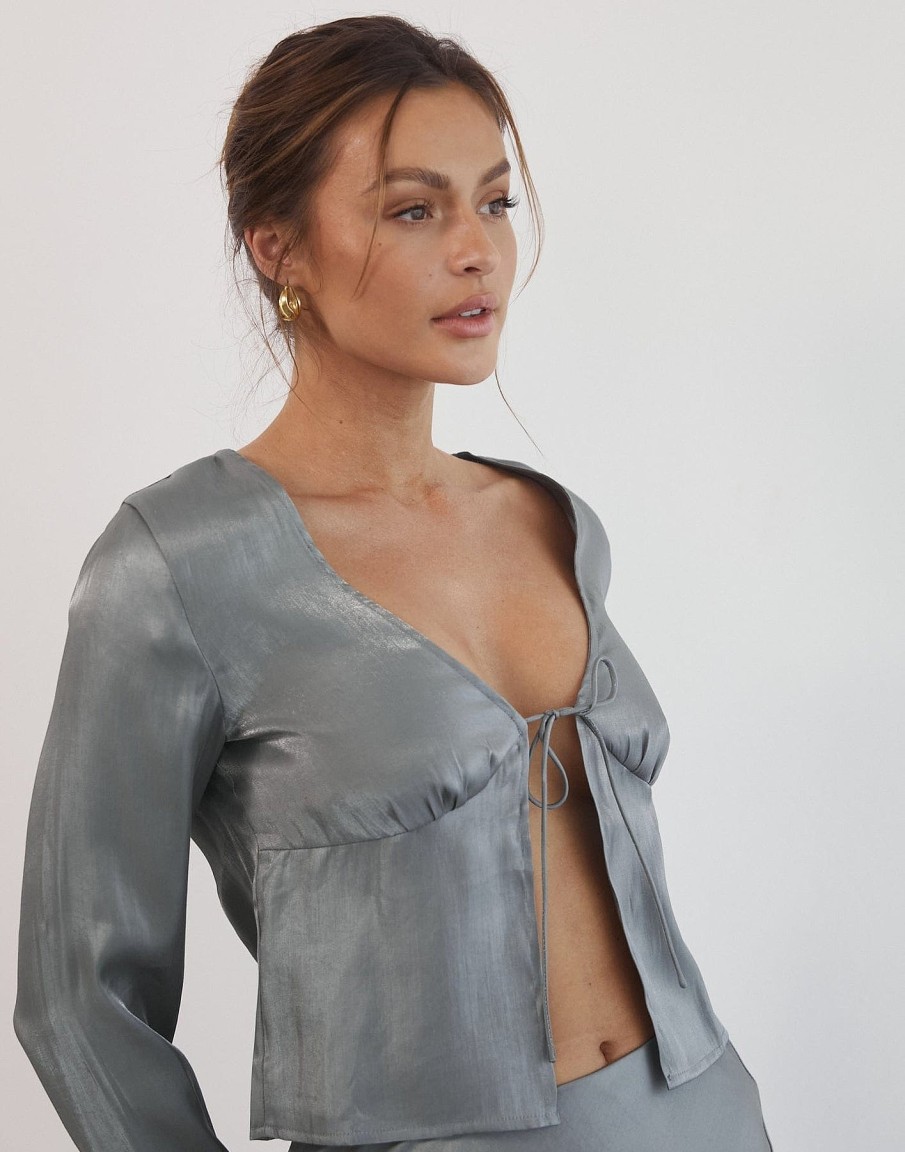 Clothing Into Fashion Partywear | Hannelle Long Sleeve Top (Grey)