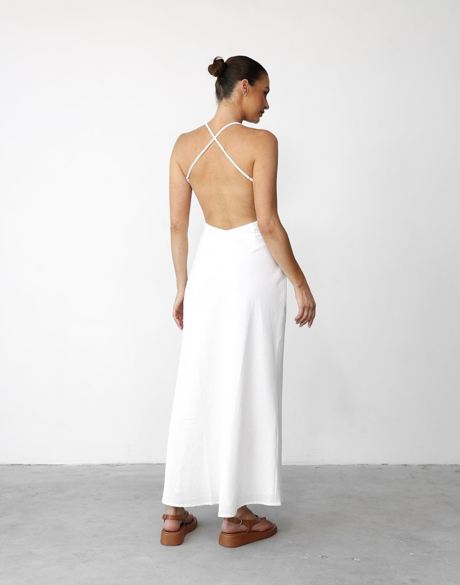 Clothing CHARCOAL CLOTHING Maxi Dresses | Haylie Linen Maxi Dress (White)