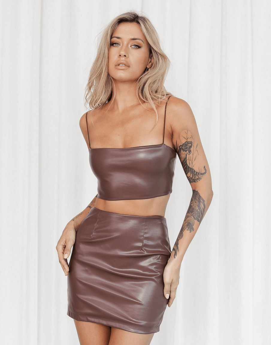 Clothing Charcoal Clothing Crop Tops | Chicago Crop Top (Brown)