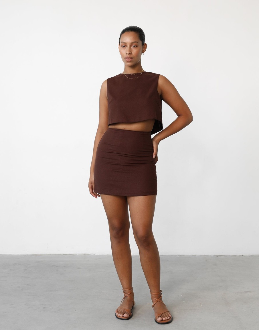 Clothing Charcoal Clothing Skirts | Como Linen Mini Skirt (Cocoa)