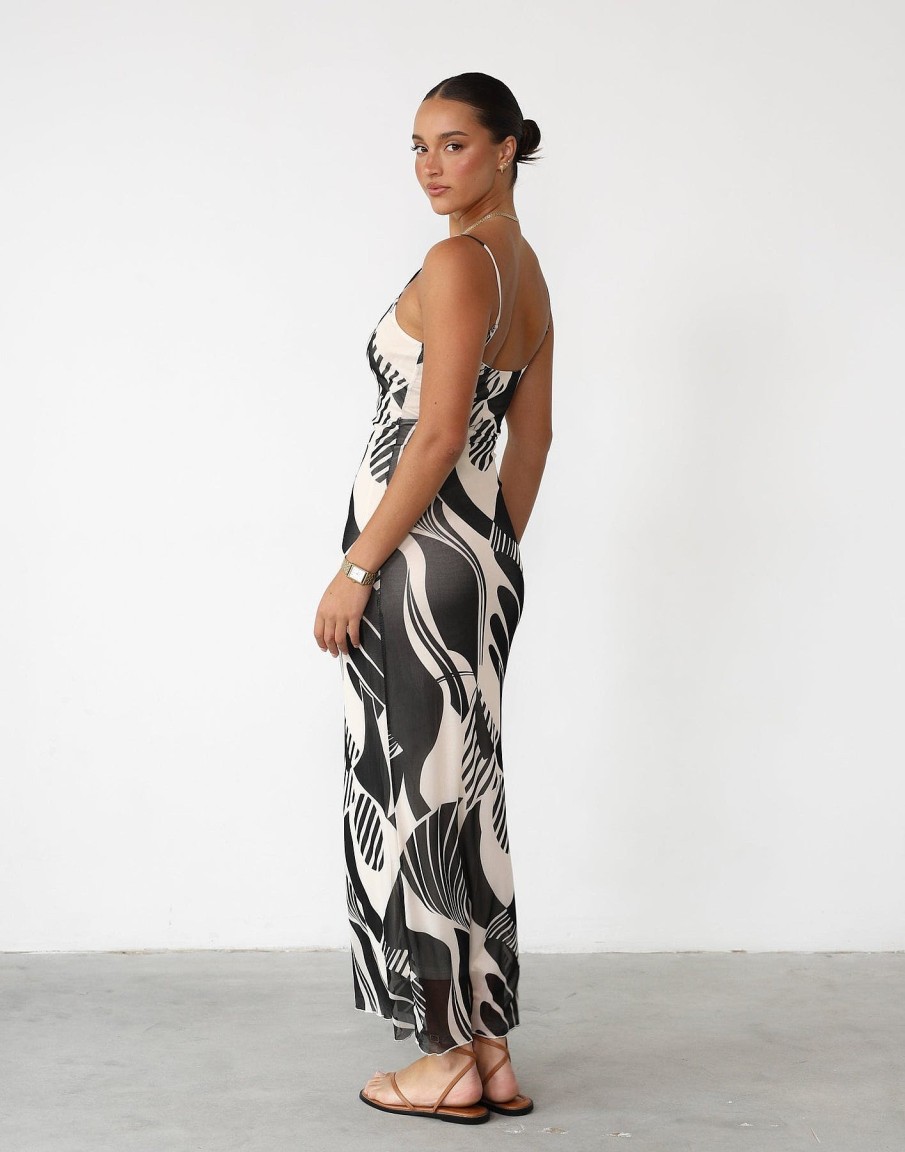 Clothing Desire Maxi Dresses | Stephy Maxi Dress (Cream/Black Print)