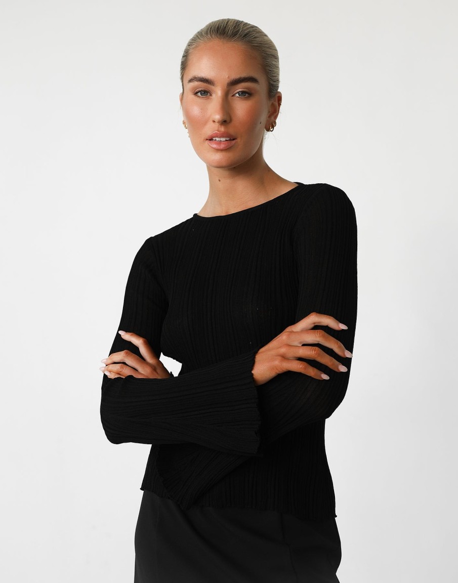 Clothing Qtrend Long Sleeve Tops | Corinna Long Sleeve Top (Black)