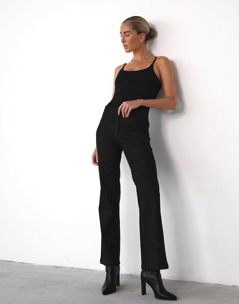 Clothing Charcoal Clothing Workwear | Allie Pants (Black Pinstripe)