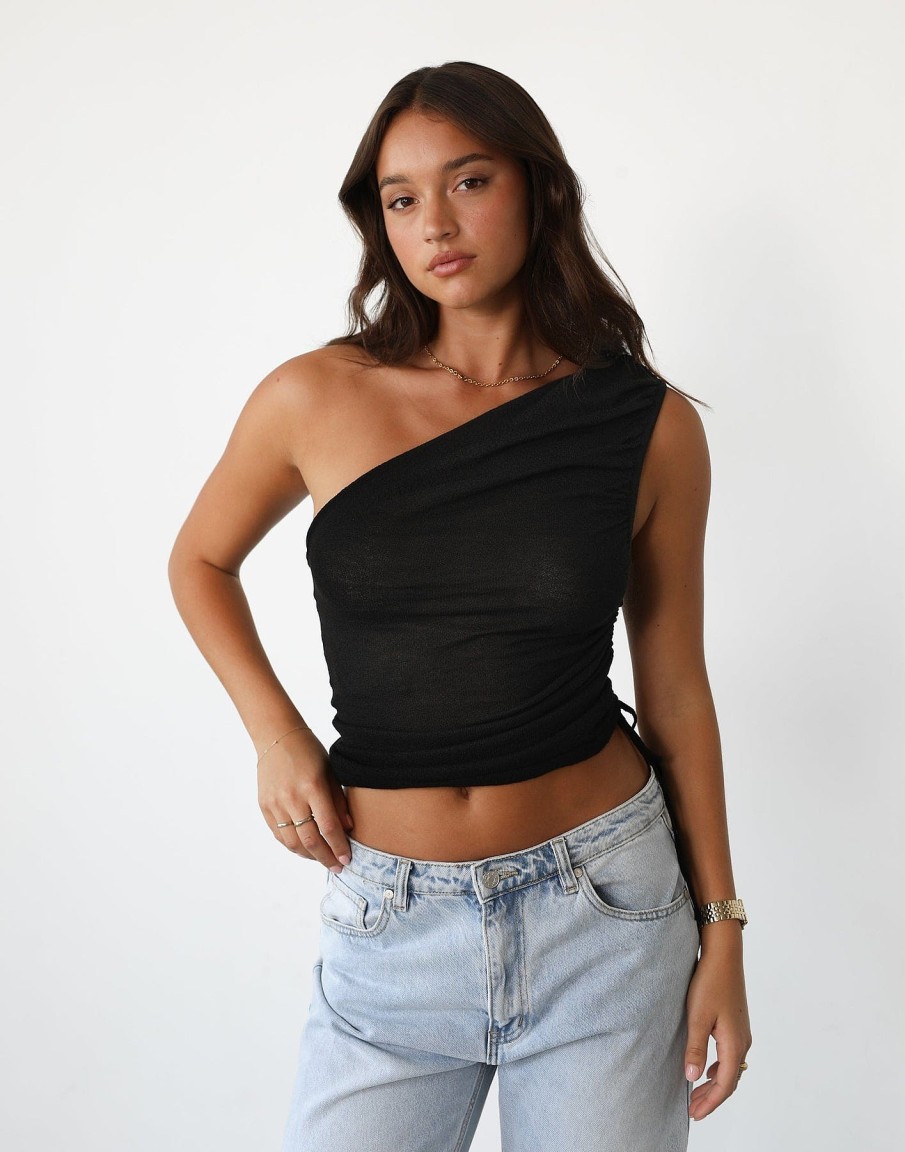 Clothing Lioness Crop Tops | Nirvana Off Shoulder Top (Onyx) - By Lioness