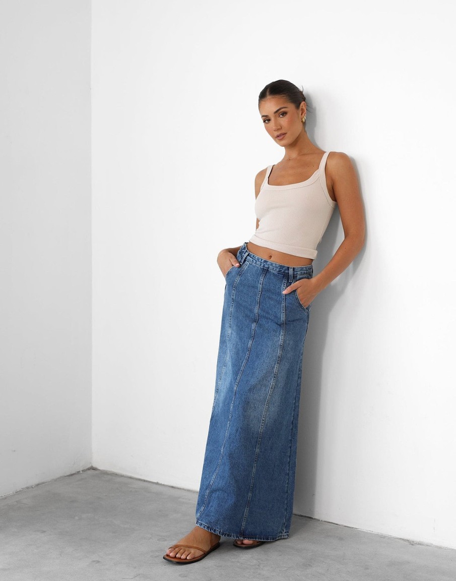 Clothing Pink Diamond Denim Edit | Akara Denim Maxi Skirt (Blue Denim)