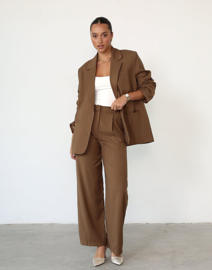 Clothing Qtrend Workwear | Devyn Pants (Brown Pinstripe)