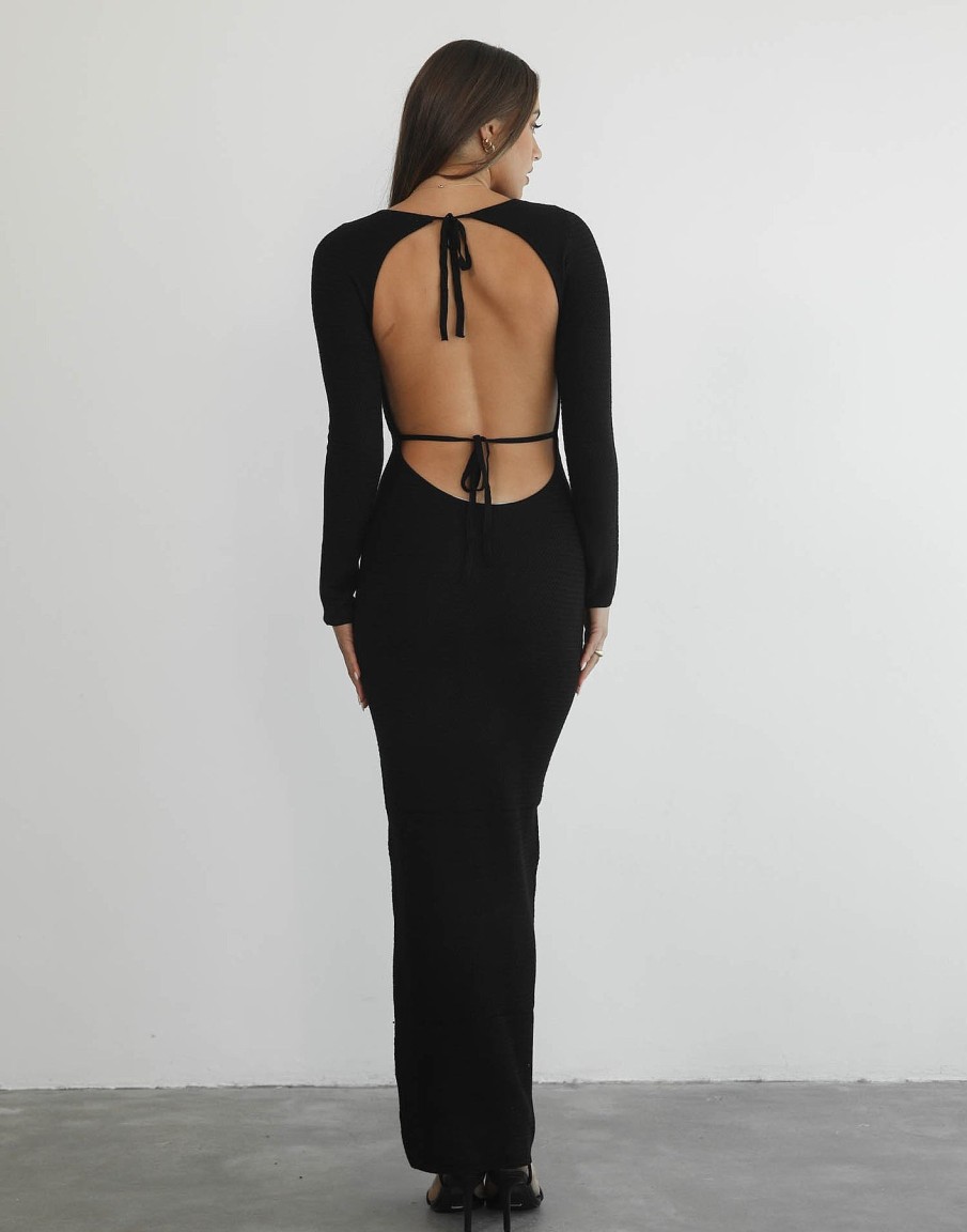 Clothing Qtrend Maxi Dresses | Jayda Long Sleeve Maxi Dress (Black)