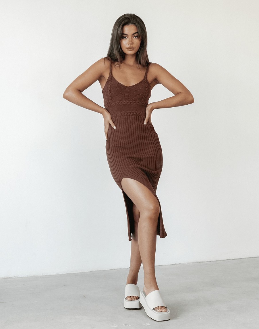 Clothing Lily Wht Knitwear | Cameron Knit Midi Dress (Brown)