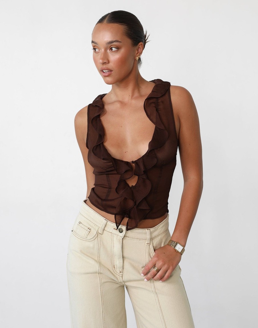 Clothing Lioness | Rose Ruffle Top (Chocolate) - By Lioness