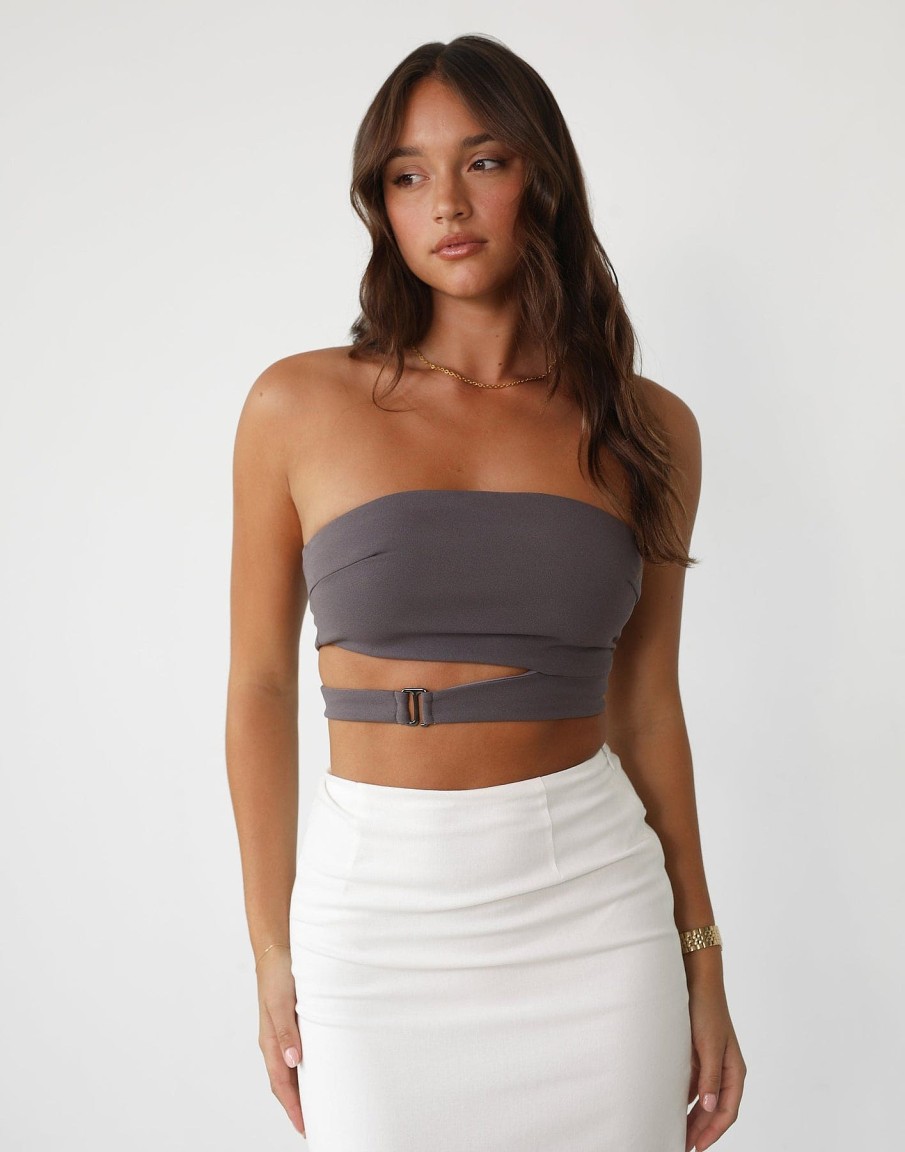 Clothing Q-Trend Crop Tops | Kristin Top (Slate)