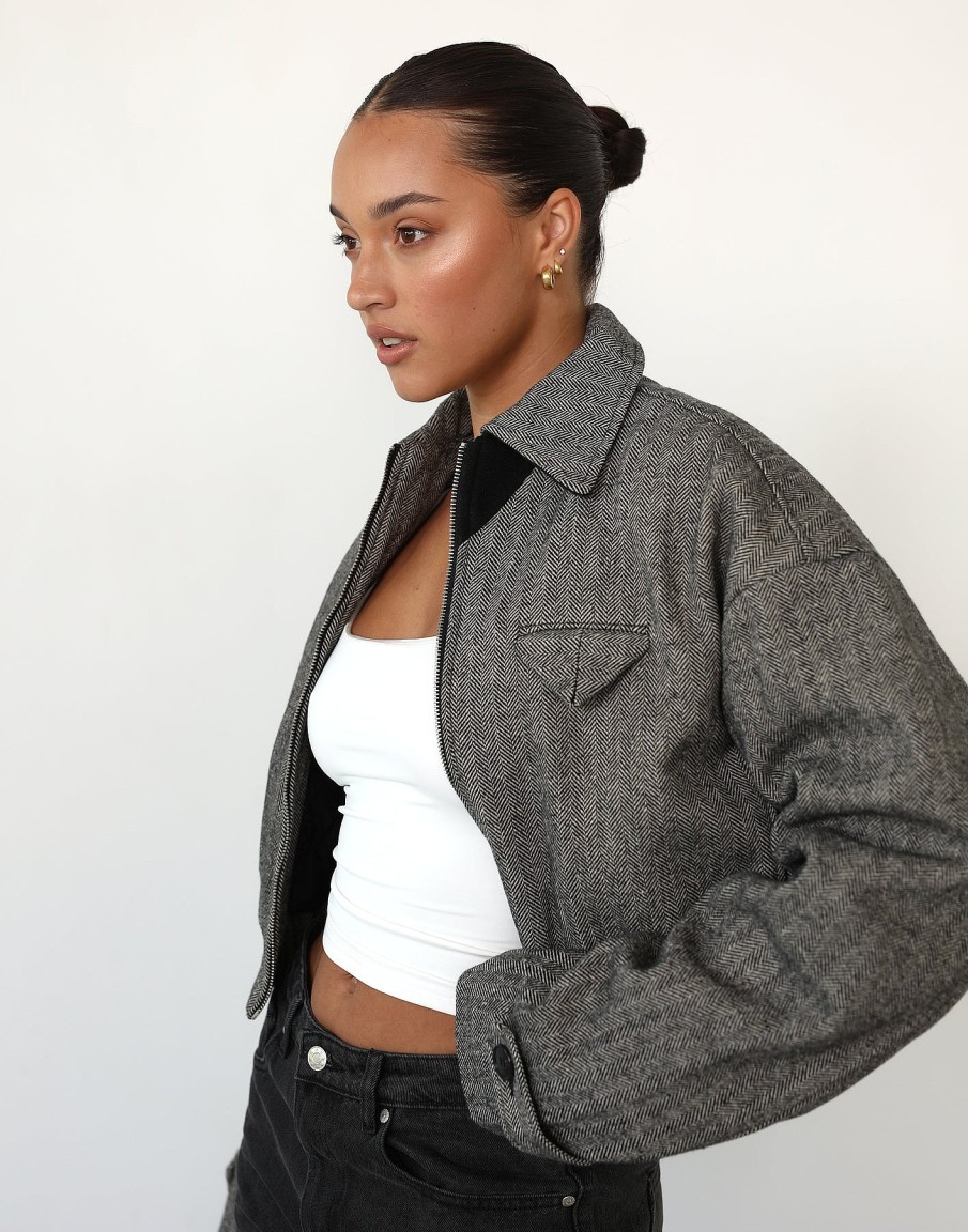 Clothing Lioness Jackets + Coats | Claude Tweed Jacket (Ash Tweed) - By Lioness