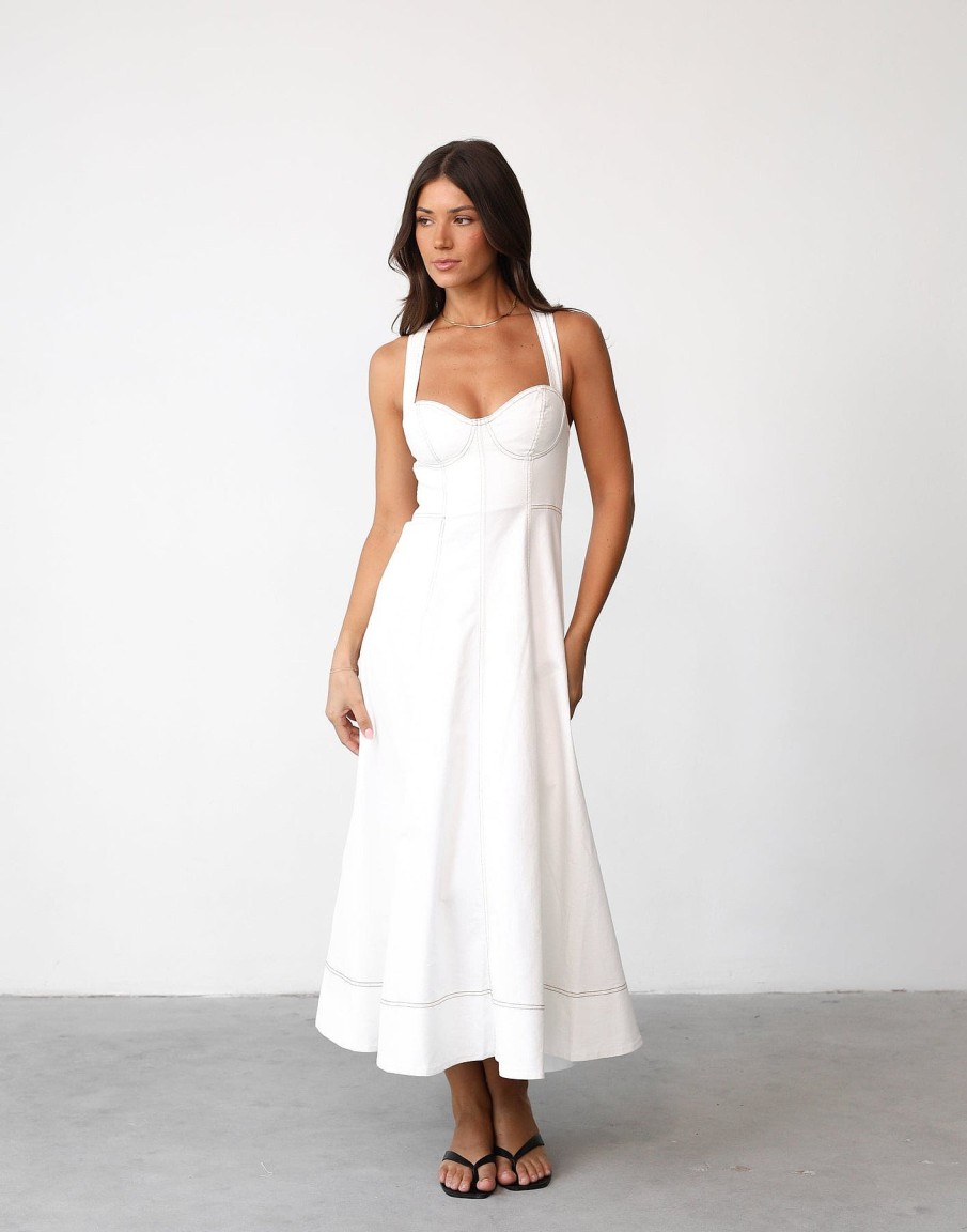 Clothing CHARCOAL Partywear | Carolina Maxi Dress (White)