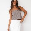 Clothing Charcoal Clothing Crop Tops | Akina Top (Choc Gingham)