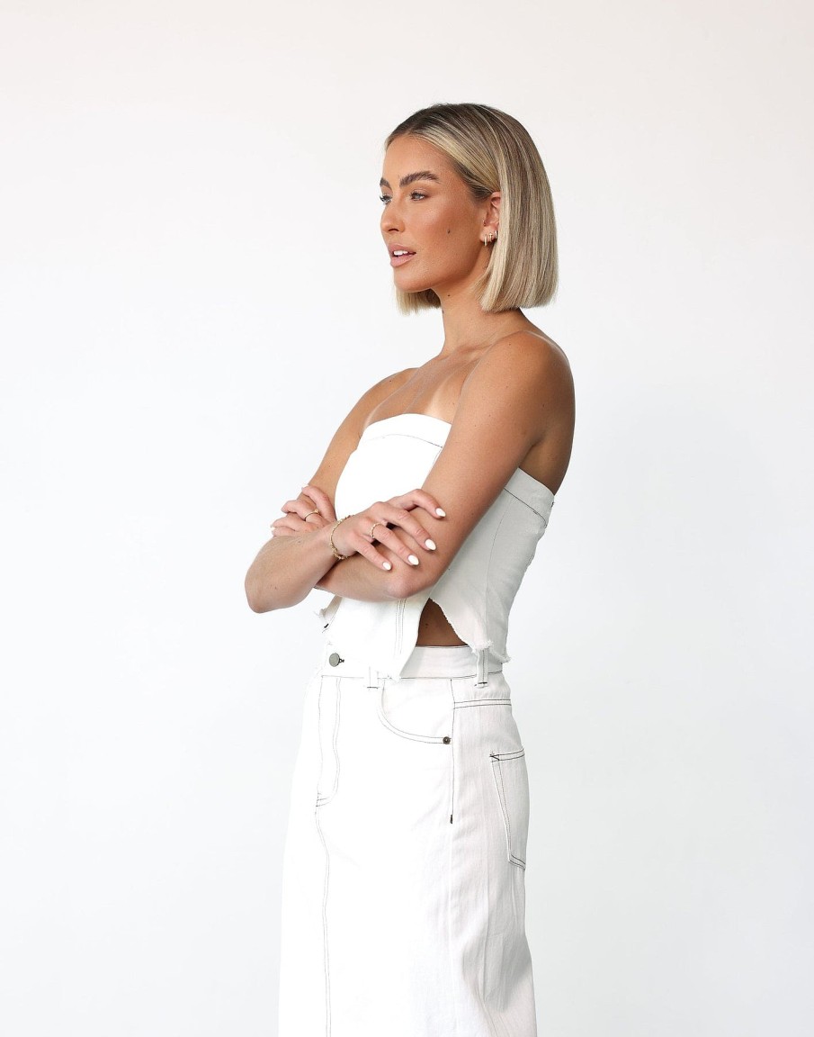 Clothing CHARCOAL Denim Edit | Shrina Top (White)