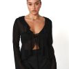 Clothing Charcoal Clothing Partywear | Leah Long Sleeve Top (Black)