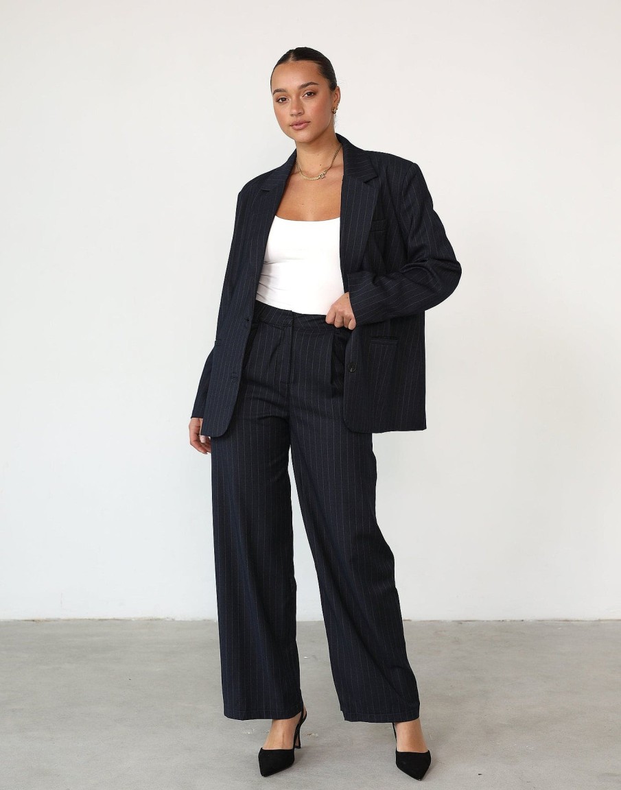 Clothing Qtrend Workwear | Devyn Pants (Navy Pinstripe)