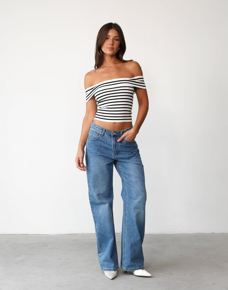 Clothing CHARCOAL Knitwear | Elena Top (White/Black Stripe)