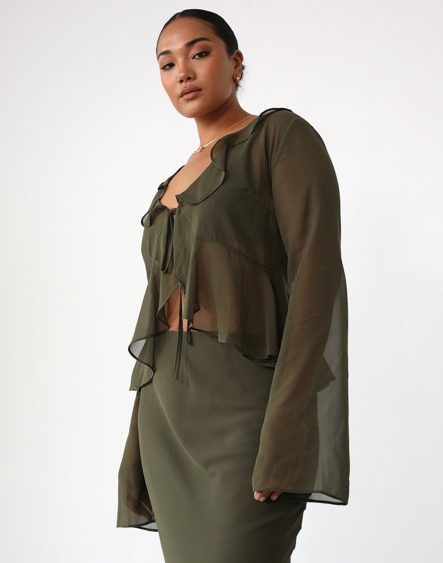 Clothing Charcoal Clothing Long Sleeve Tops | Leah Long Sleeve Top (Burnt Olive)