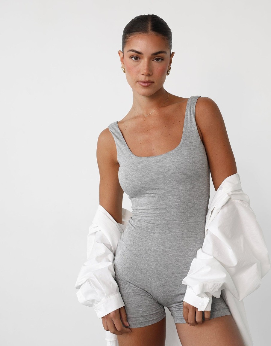 Clothing Charcoal Clothing Basics Edit | Amazia Playsuit (Grey Marle)