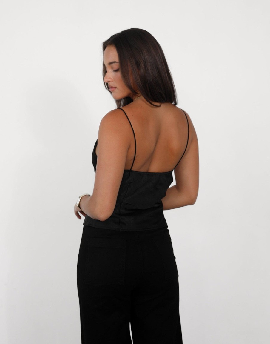 Clothing CHARCOAL CLOTHING Camis + Singlets | Tahani Cami Top (Black Satin)