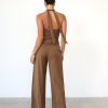 Clothing Qtrend | Devyn Halter Top (Brown Pinstripe)