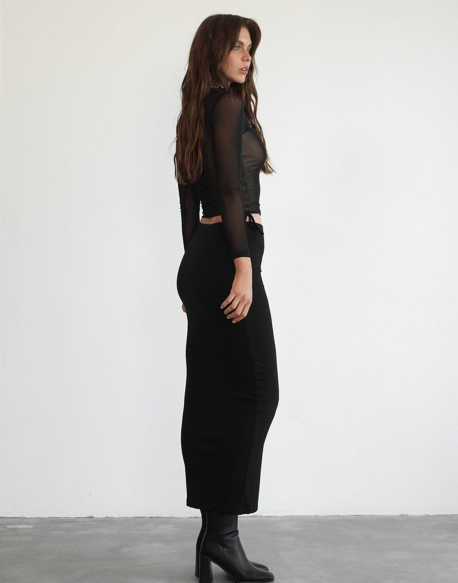 Clothing Luvalot Partywear | Tracy Long Sleeve Top (Black)