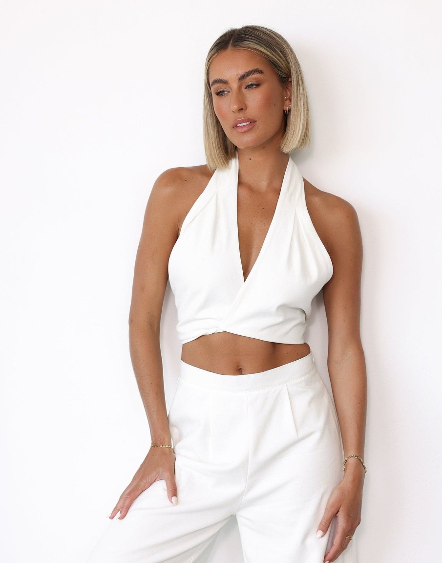 Clothing CHARCOAL Crop Tops | Ashly Top (White)