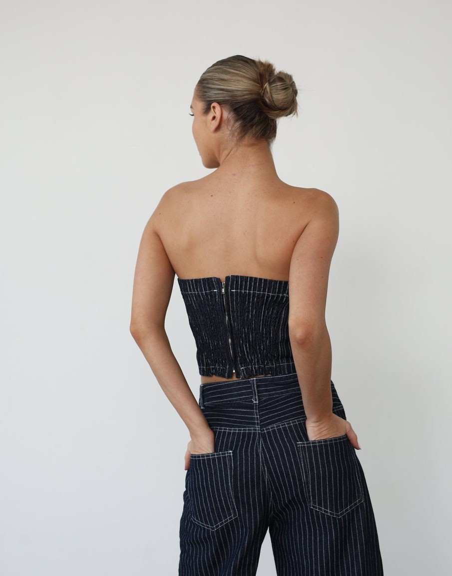 Clothing Pink Diamond Denim Edit | Pamela Corset Top (Pinstripe Denim)