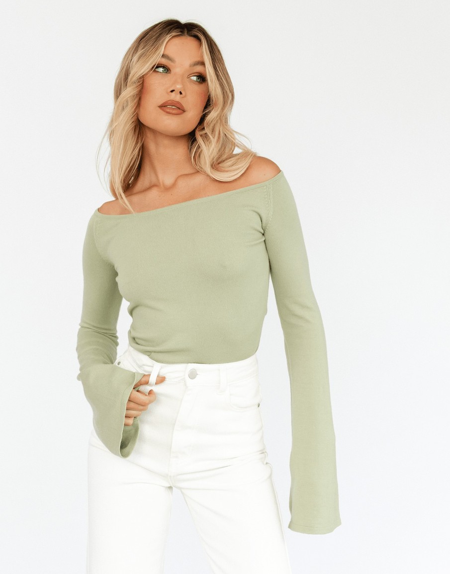 Clothing Charcoal Clothing Long Sleeve Tops | Luna Long Sleeve Knit Top (Sage)